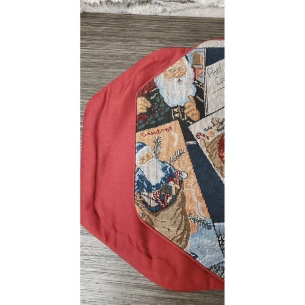 Vintage‎ Blue Christmas Santa Delivering Package Tapestry Table Runner 35
